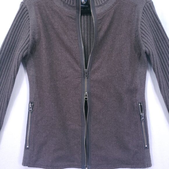 Kuhl Merino Wool Blend Brown Mock Neck Full-Zip Sweater Jacket Zipper Pockets XS - Picture 11 of 14